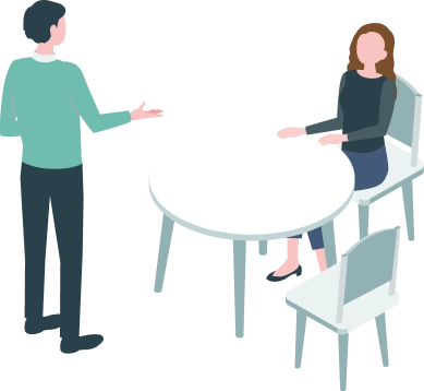 企業のサポートについて話し合う2人